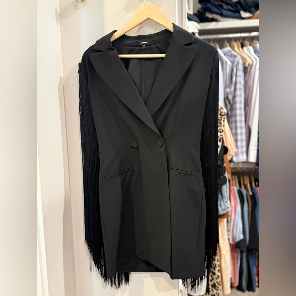 Express Black Mini Dress with Fringe Detail